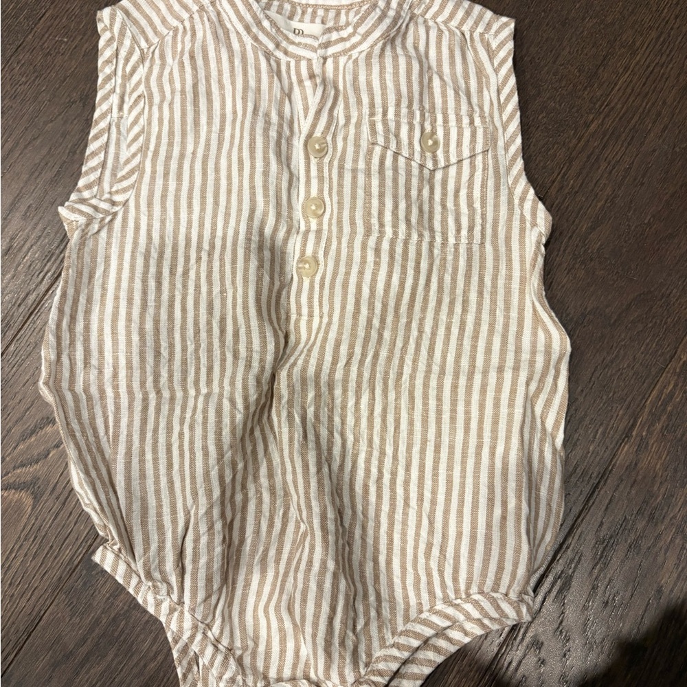 Banana Republic Beige and White Striped Linen Sleeveless Baby Romper